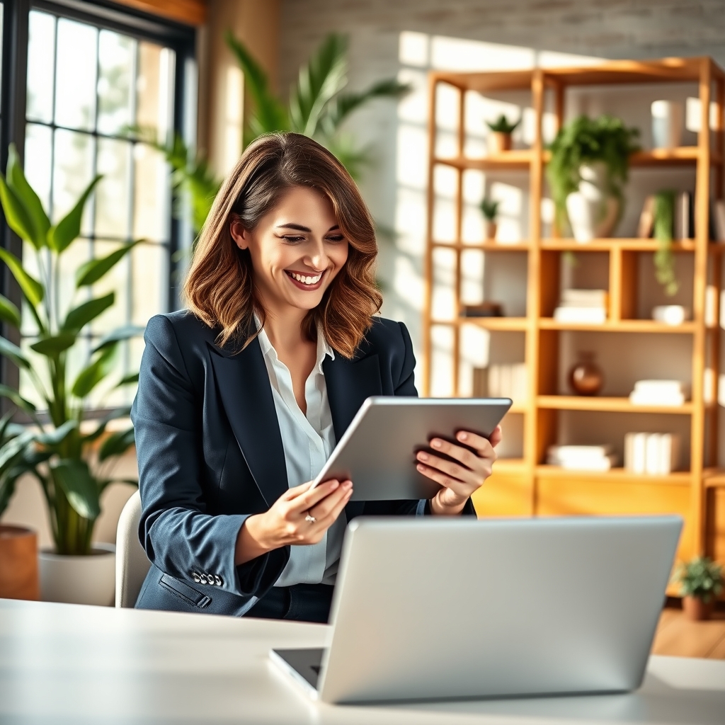 Woman using WhatsApp on tablet